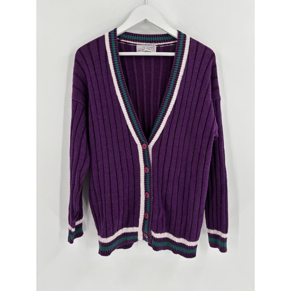 Spice of Life Vintage Cardigan Sweater Womens Large Purple V Neck Button Front